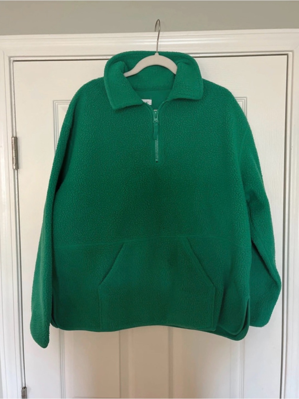 Womans Green Fleece Quarter-Zip Pullover Sweater